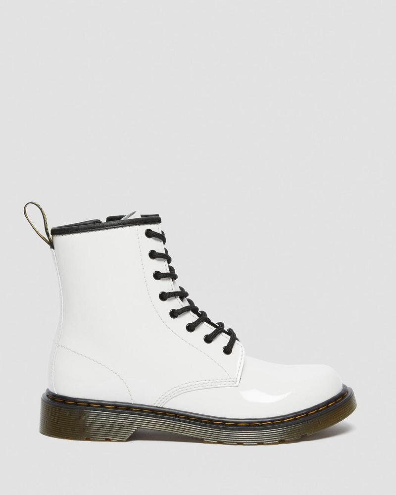 Dr Martens Youth 1460 Lak Læder Snørestøvler Børn Hvide | DK 711RVD